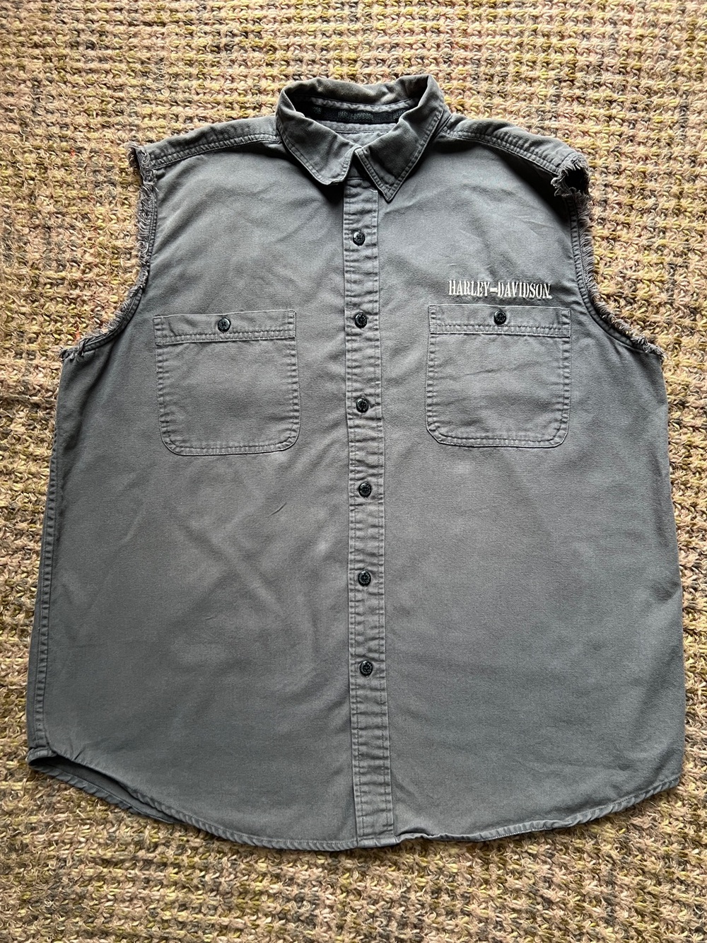 Harley Davidson Grey Sleeveless Frayed Shirt, Mens Size XL, Legendary Eagle